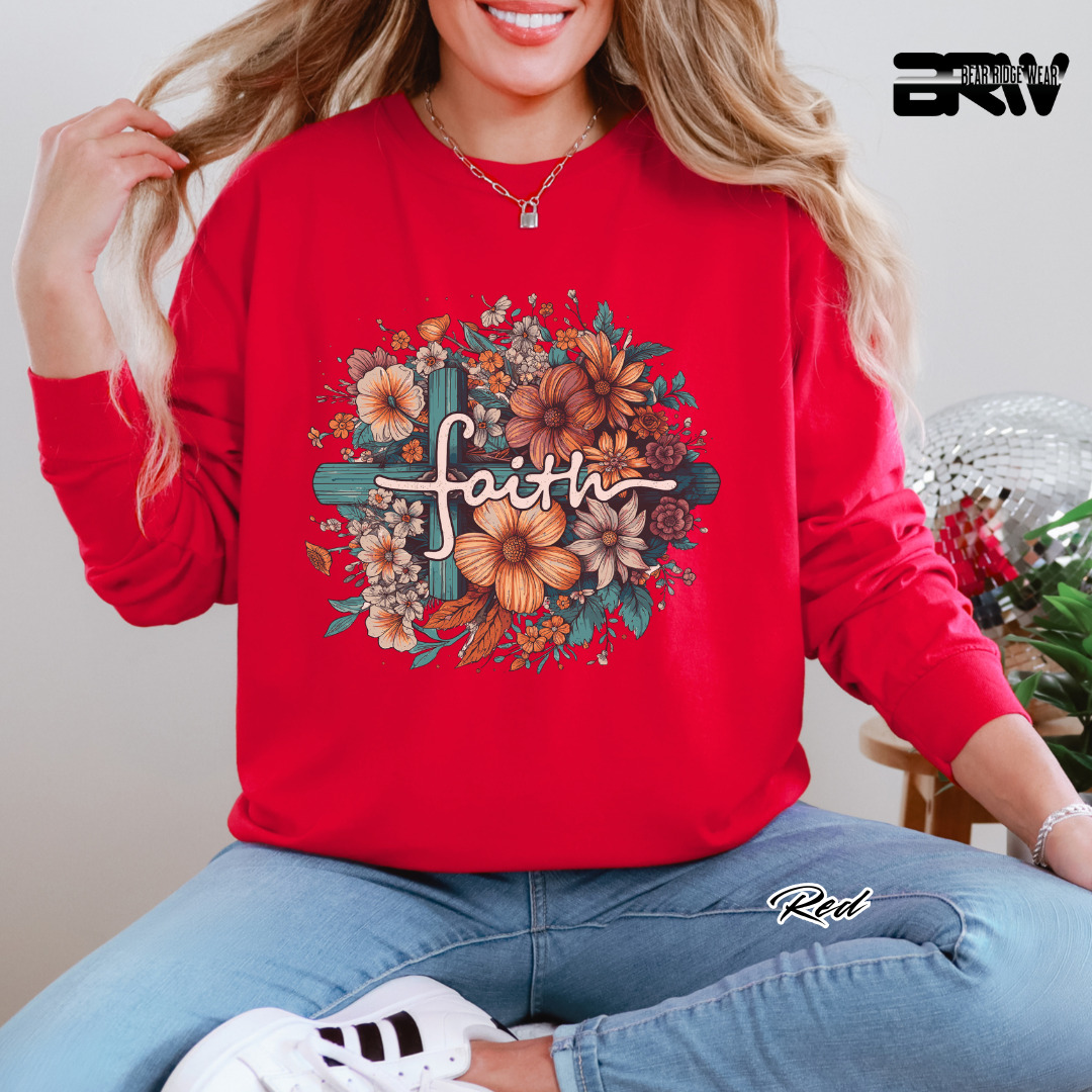 'Faith With Cross and Flowers' Faith Long-Sleeve Tee