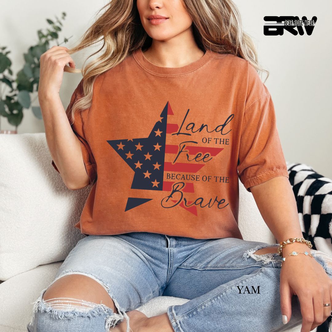 Land Of Free Star- Patriotic Tee