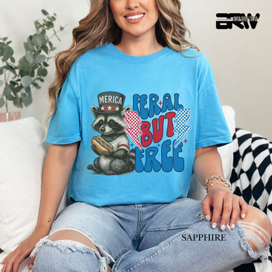 Feral But Free-Hotdog Raccoon- Patriotic Tee