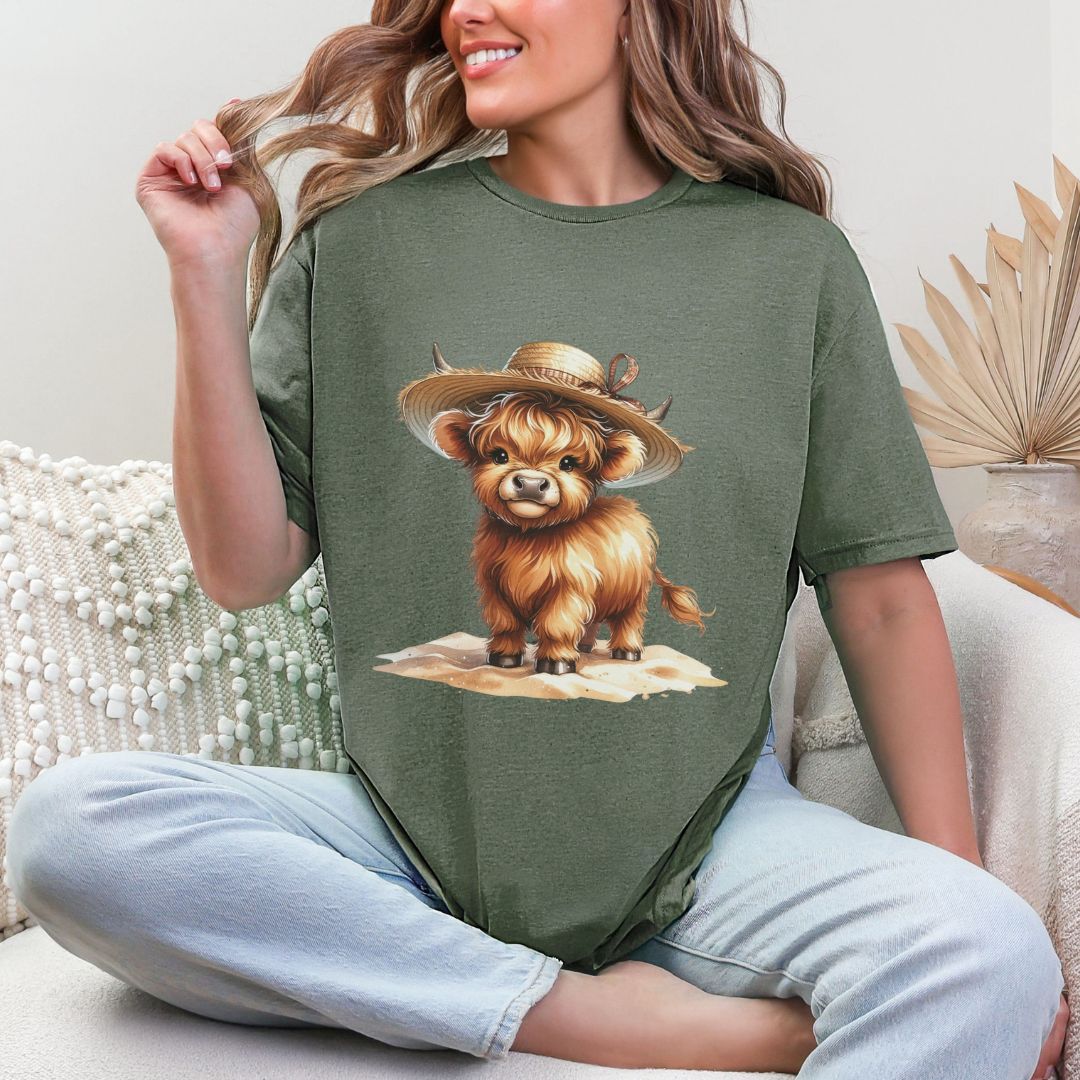 'Highland Cow- Sun Hat'  Summer Tee