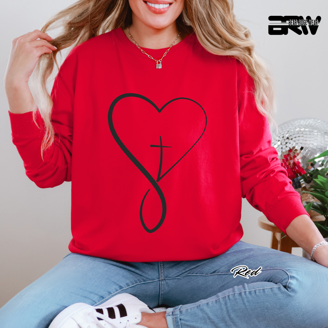 'Infinity Heart With Cross Inside' Black Faith Long-Sleeve Tee