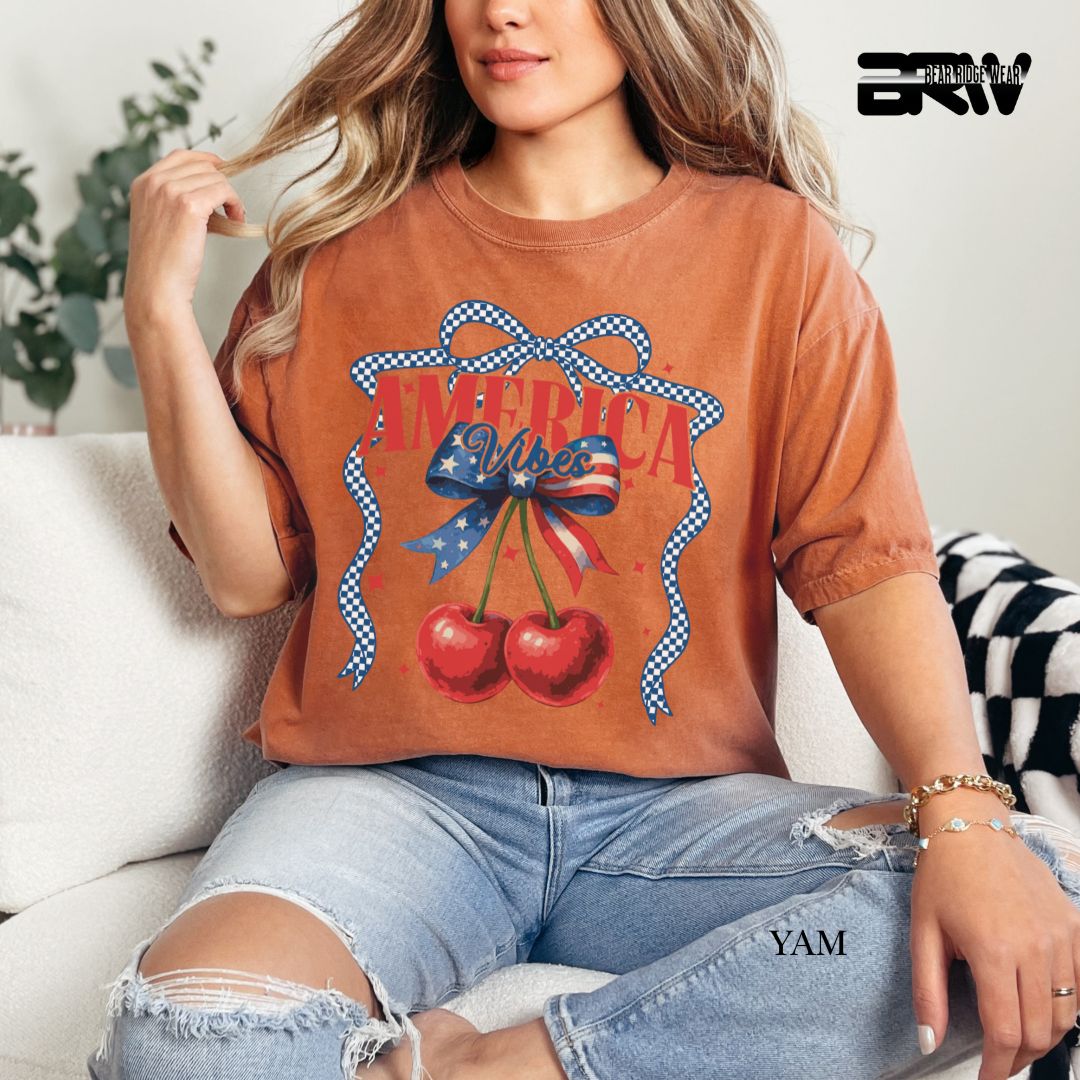America Vibes- Cherries- Patriotic Tee