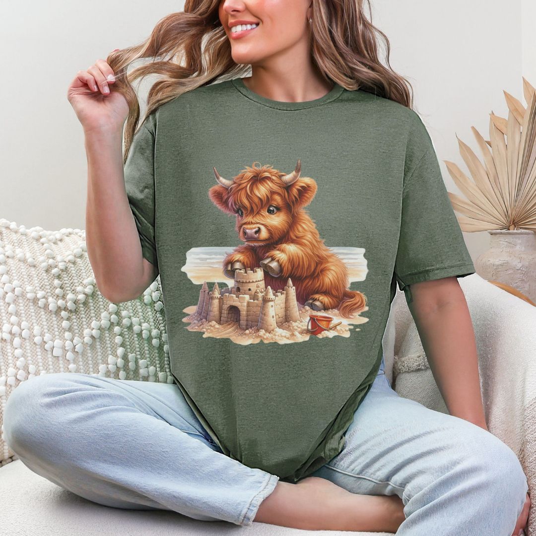 'Highland Cow- Sandcastle'  Summer Tee