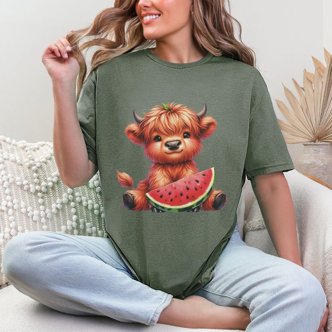 'Highland Cow- Watermelon'  Summer Tee
