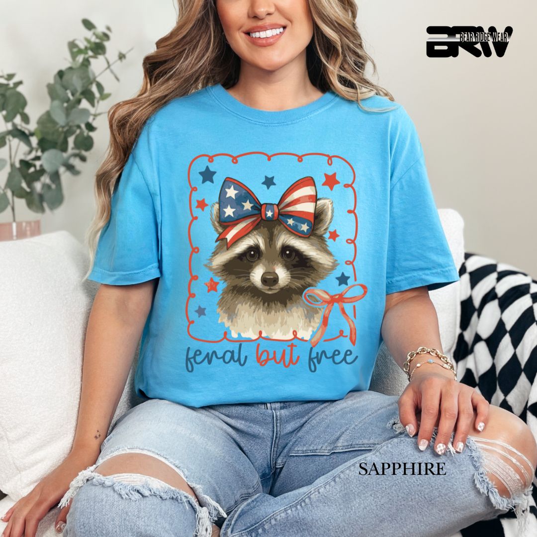 Feral But Free-Raccoon- Patriotic Tee