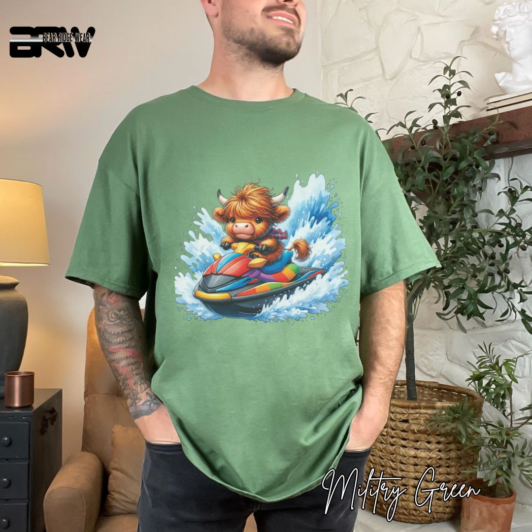 'Highland Cow-Ski Mobile' Summer T- Shirt