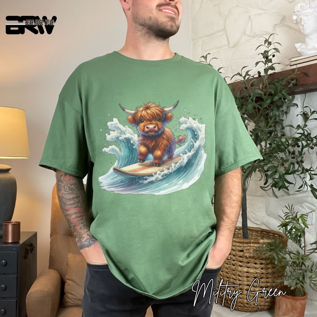 'Highland Cow-Surfing' Summer T- Shirt For Men