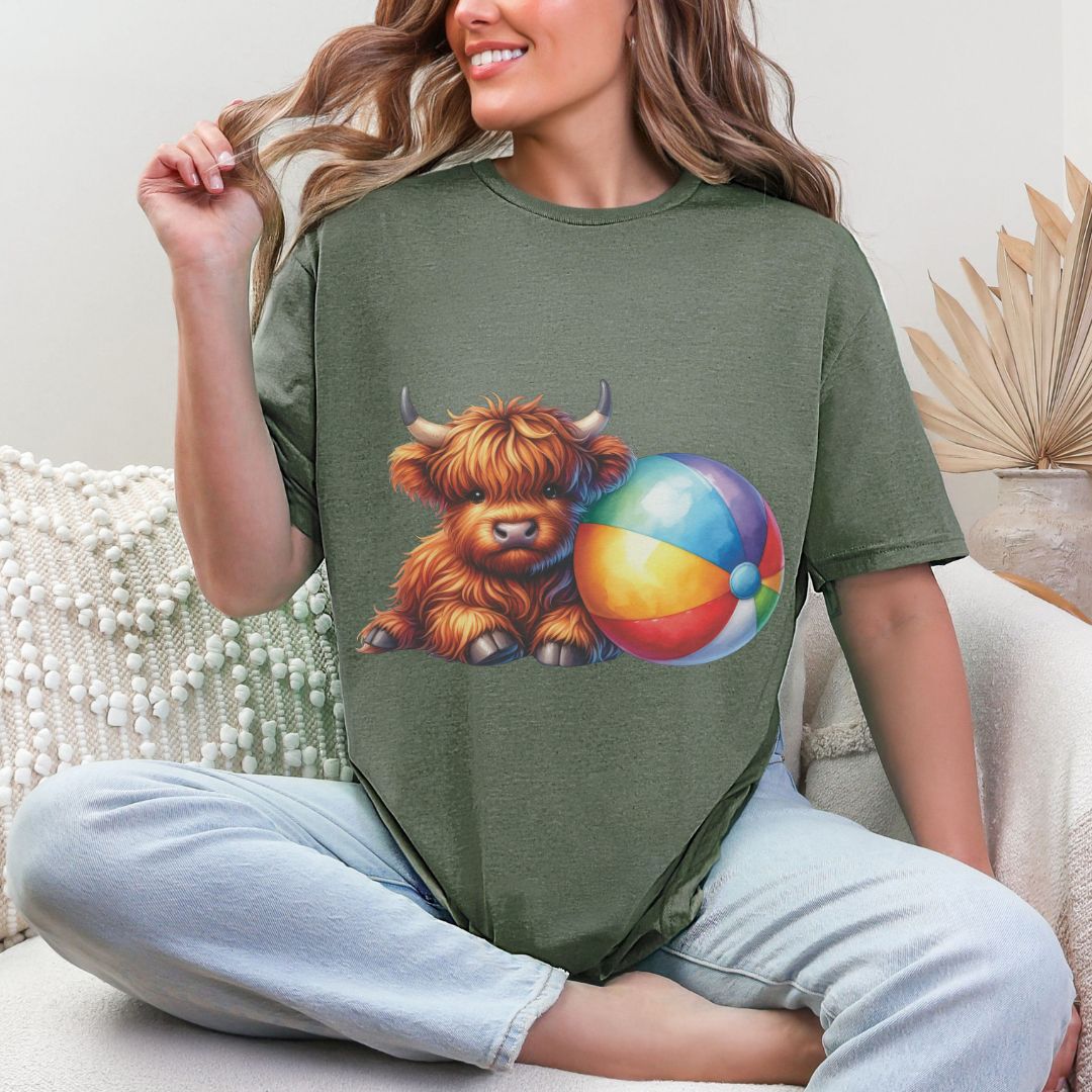 'Highland Cow-Beach-Ball'  Summer Tee