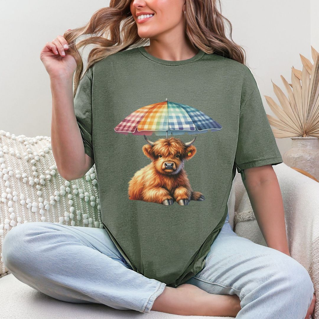 'Highland Cow-Umbrella'  Summer Tee