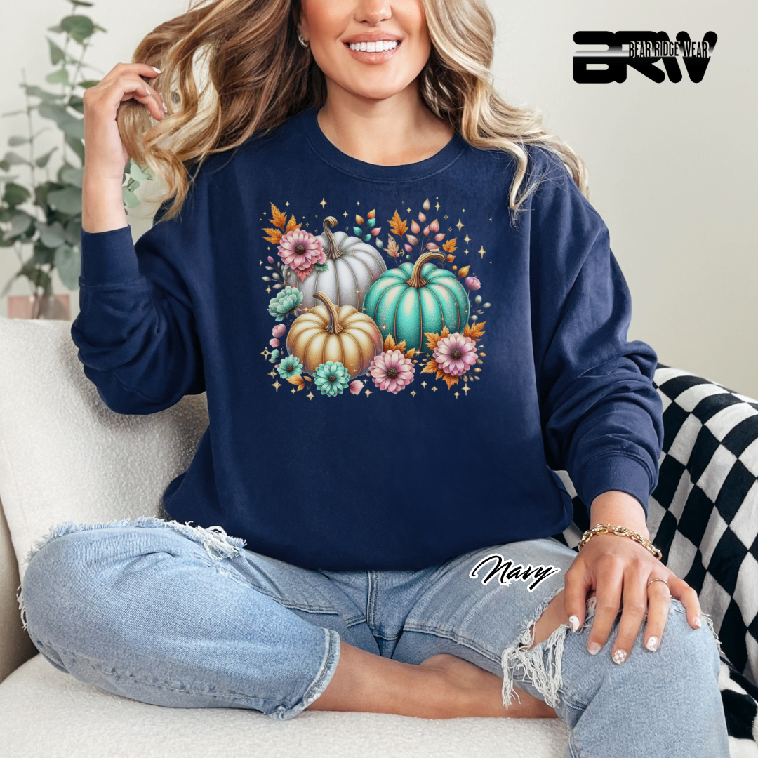 'Floral Shimmering Pumpkin' Fall Crewneck Sweatshirt