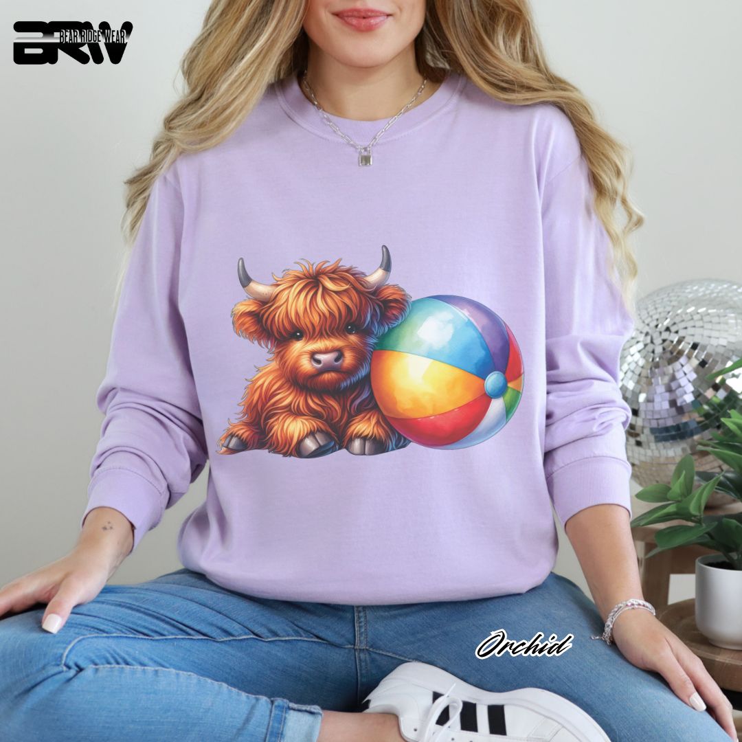 'Highland Cow-Beachball' Summer Long Sleeve Tee