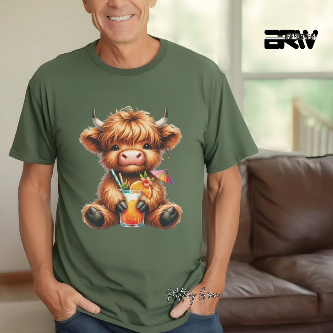 'Highland Cow-Tropical Drink' Summer T- Shirt For Men