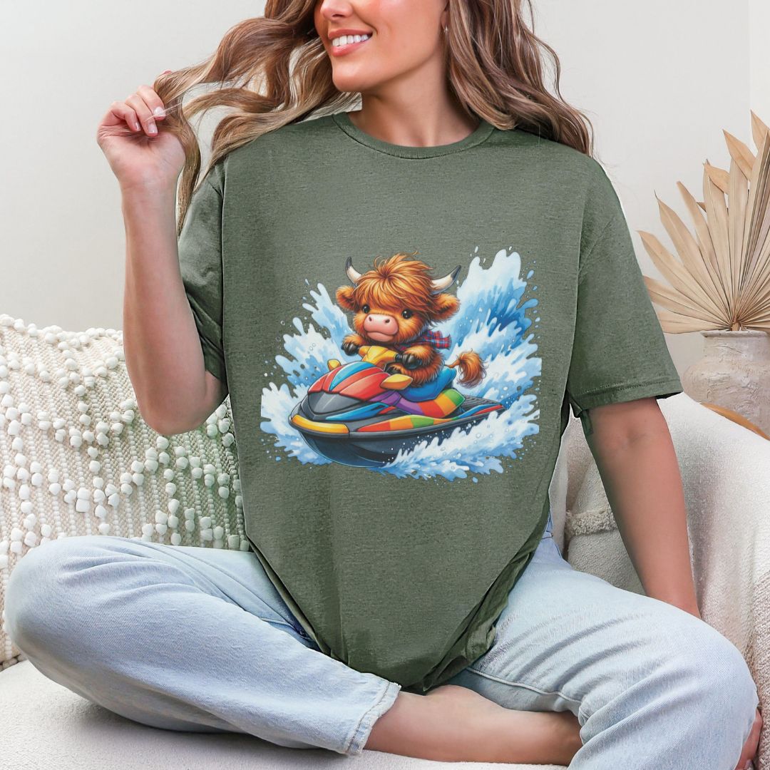 'Highland Cow-Ski Mobile'  Summer Tee