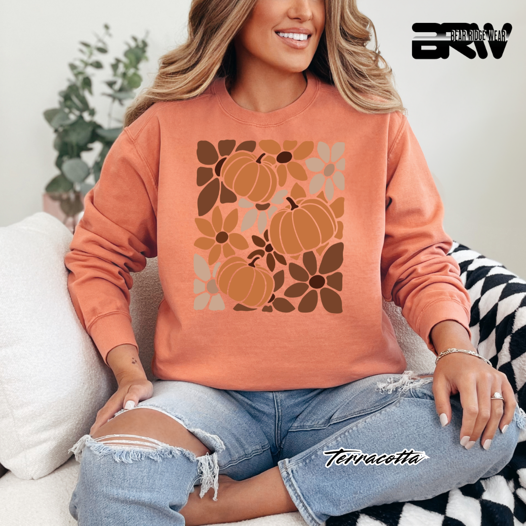 'Boho Floral Pumpkin' Fall Crewneck Sweatshirt