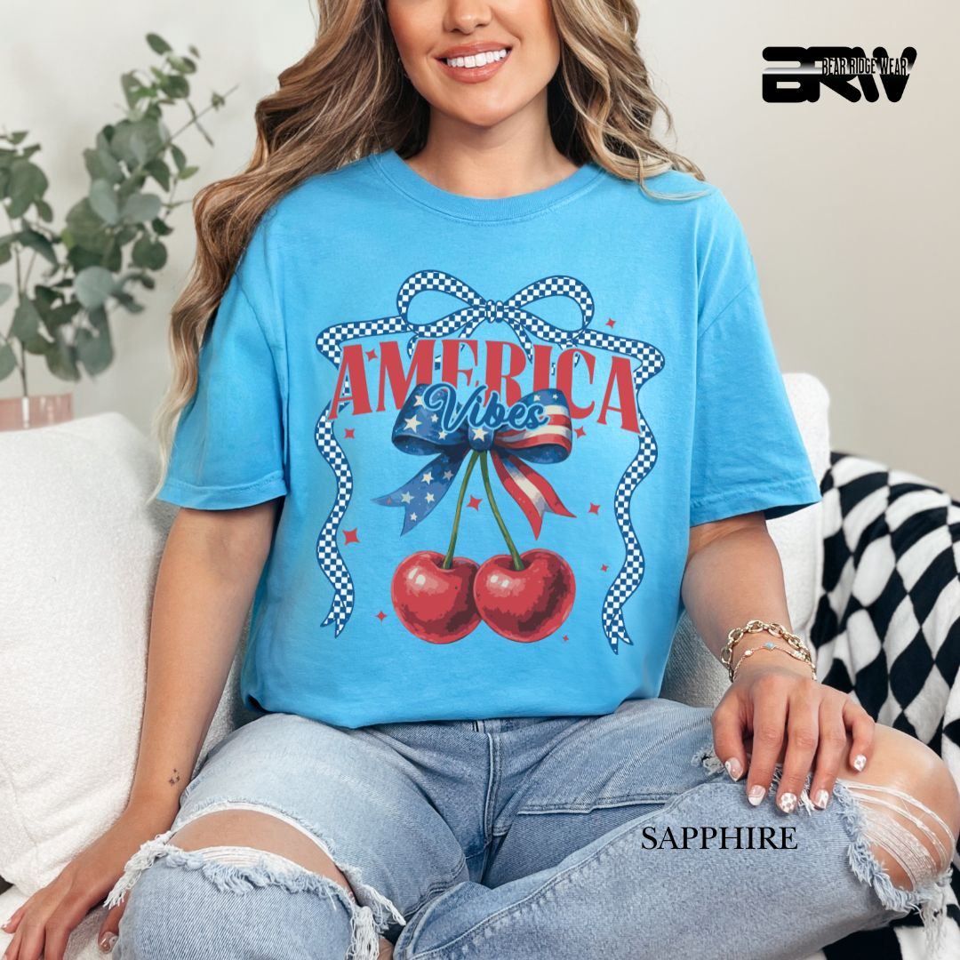 America Vibes- Cherries- Patriotic Tee