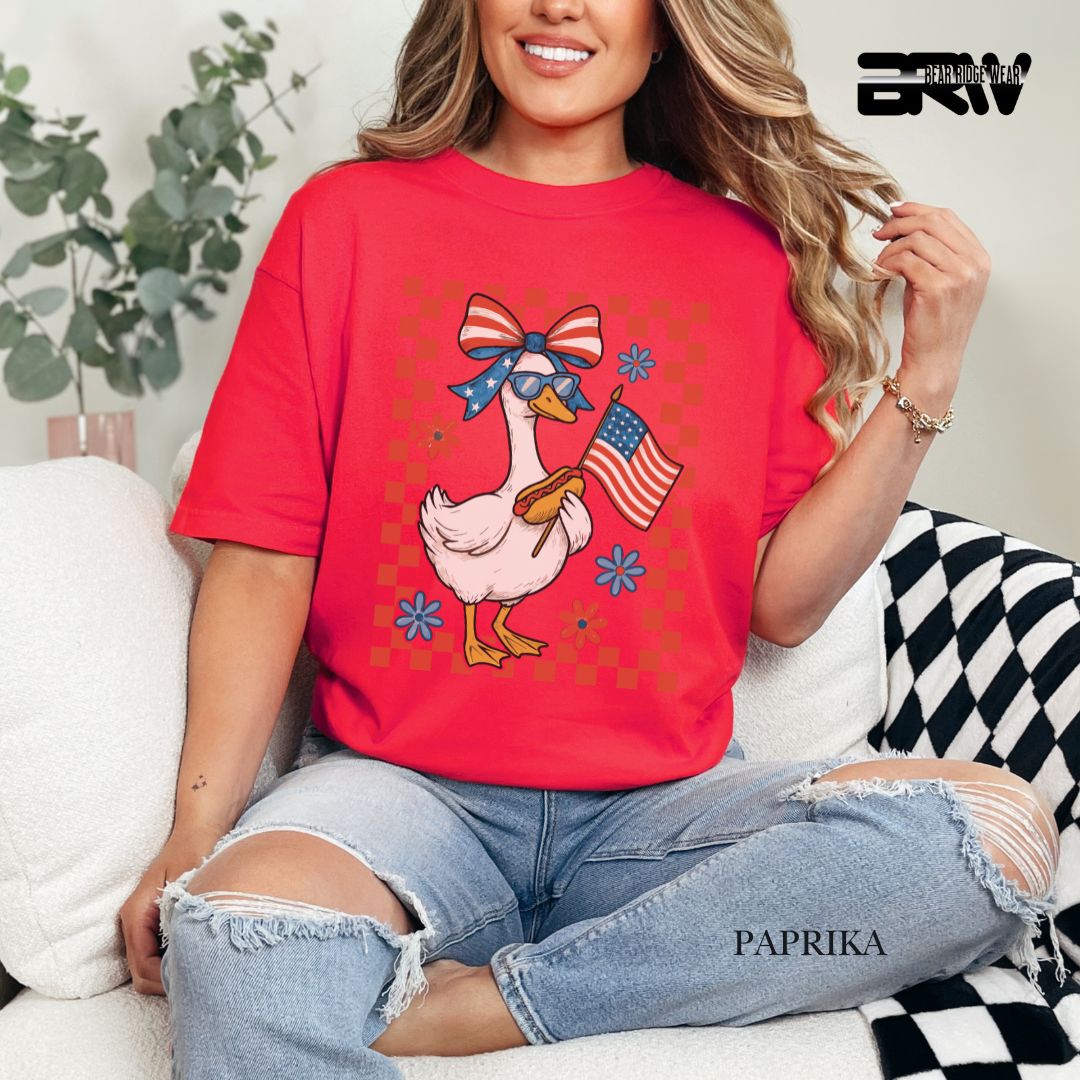 Goose-Girl Flag Hotdog- Patriotic Tee