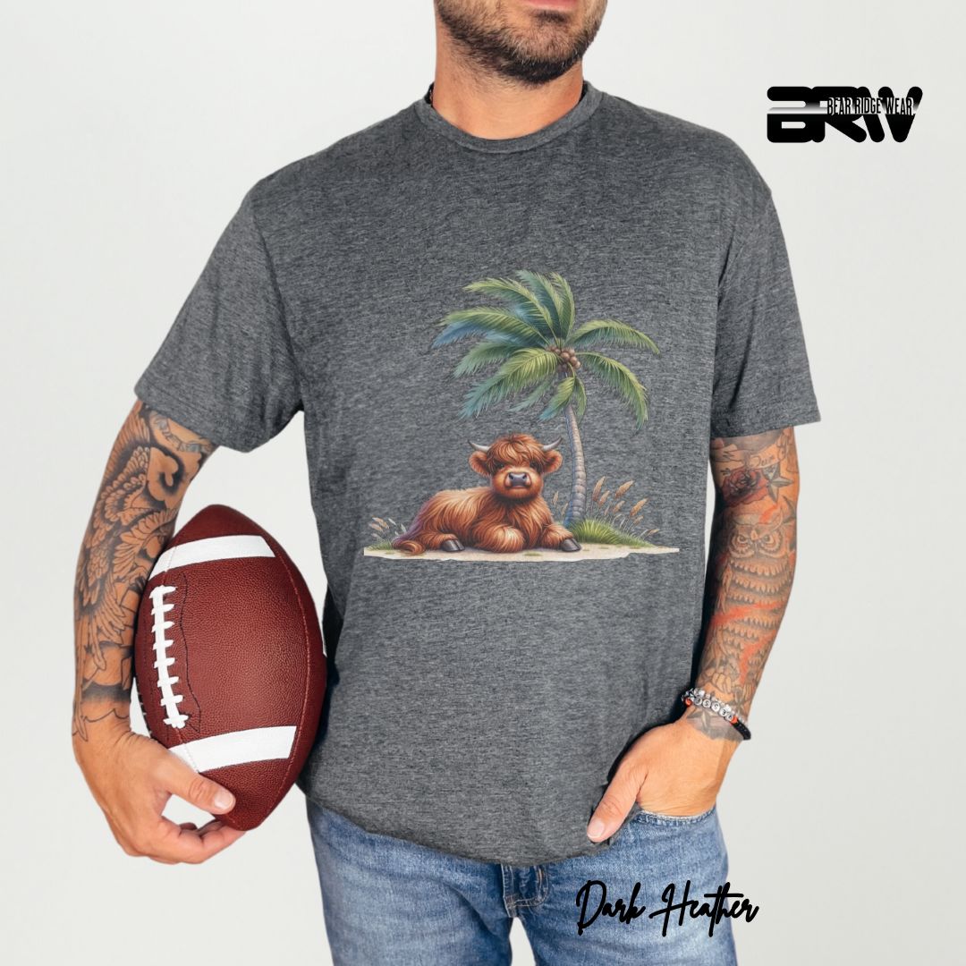 'Highland Cow-Palm Tree' Summer T- Shirt