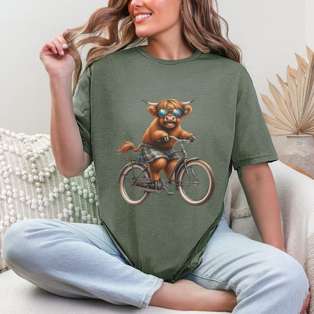 'Highland Cow-Bicycle'  Summer Tee