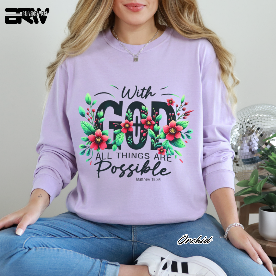 'With God All Things Are Possible' Faith Long-Sleeve Tee