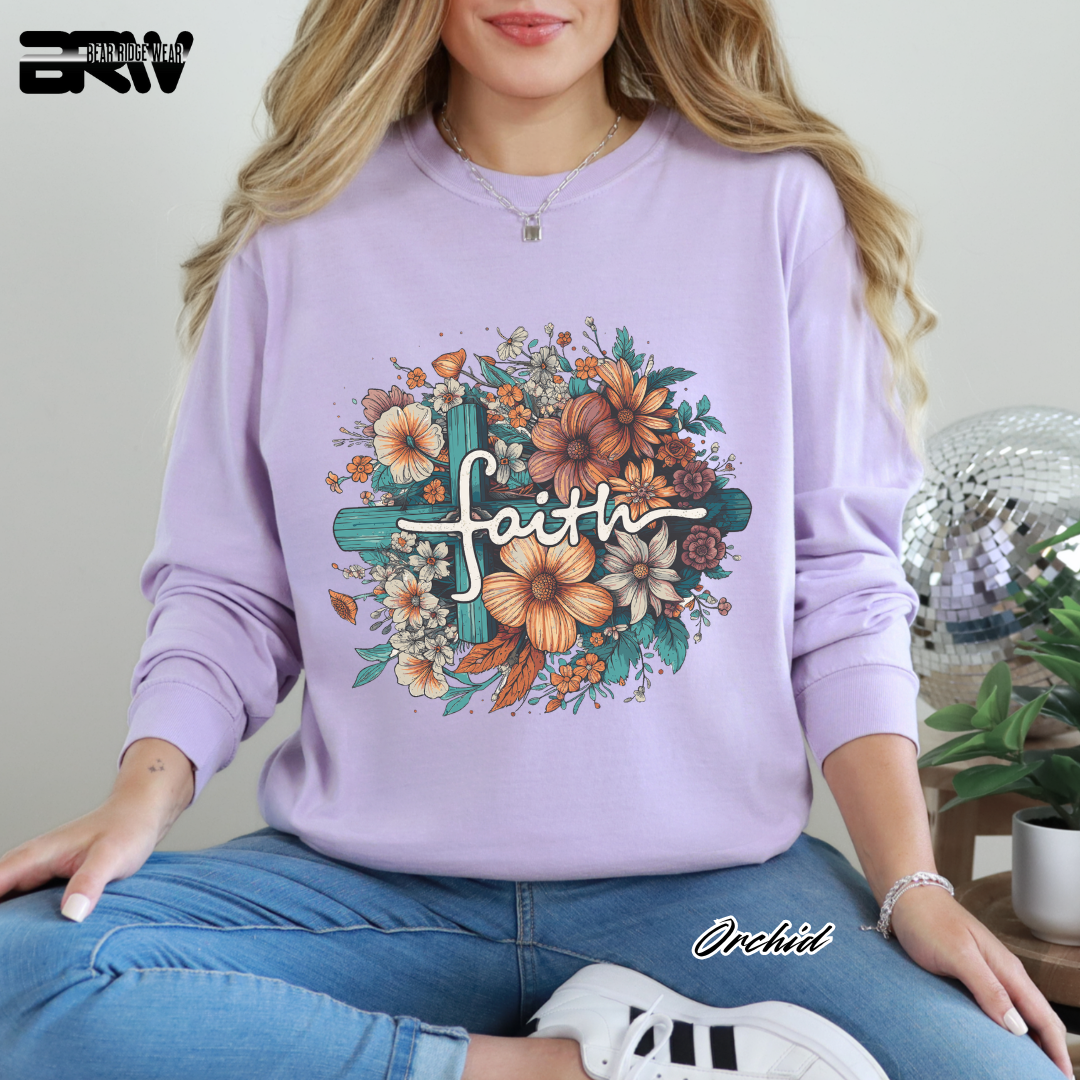 'Faith With Cross and Flowers' Faith Long-Sleeve Tee