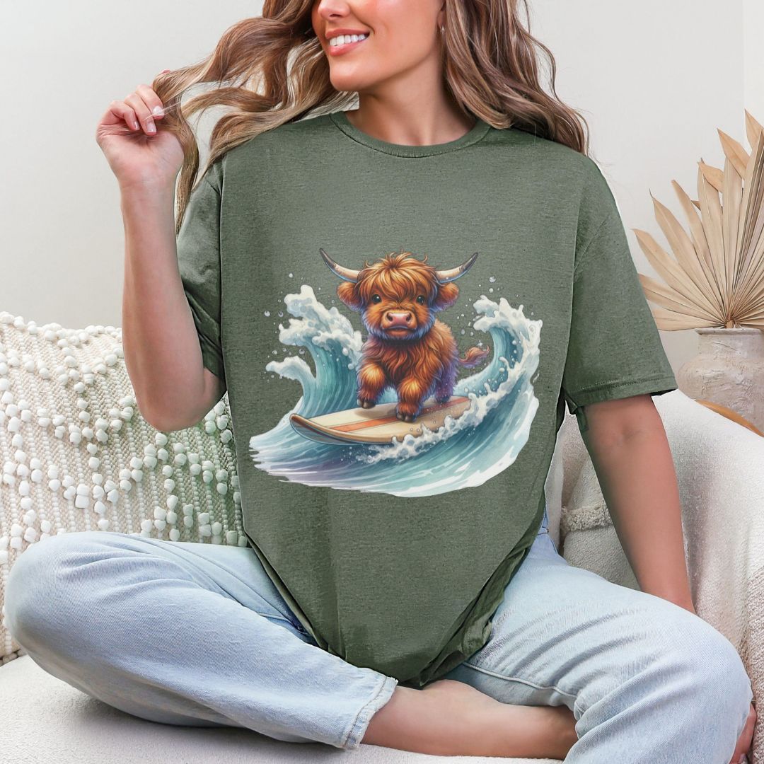 'High-Land Cow - Surfing'  Summer Tee