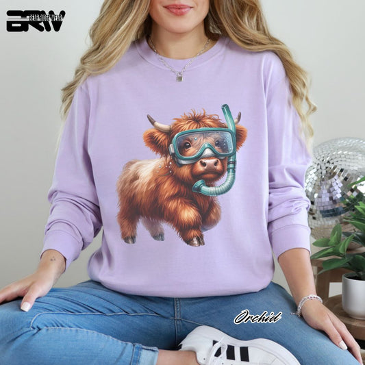 'Highland Cow-Snorkel' Summer Long Sleeve Tee