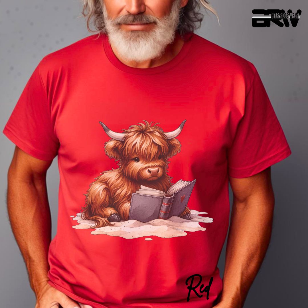'Highland Cow-Beach-Book' Summer T- Shirt