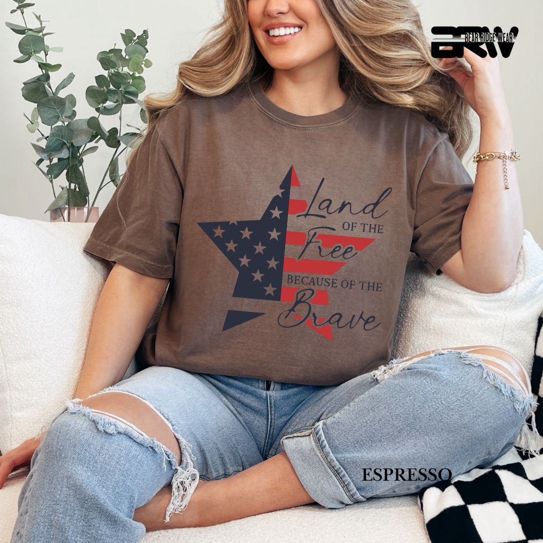 Land Of Free Star- Patriotic Tee