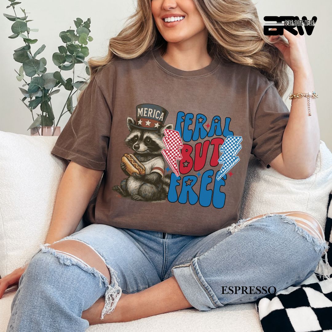 Feral But Free-Hotdog Raccoon- Patriotic Tee