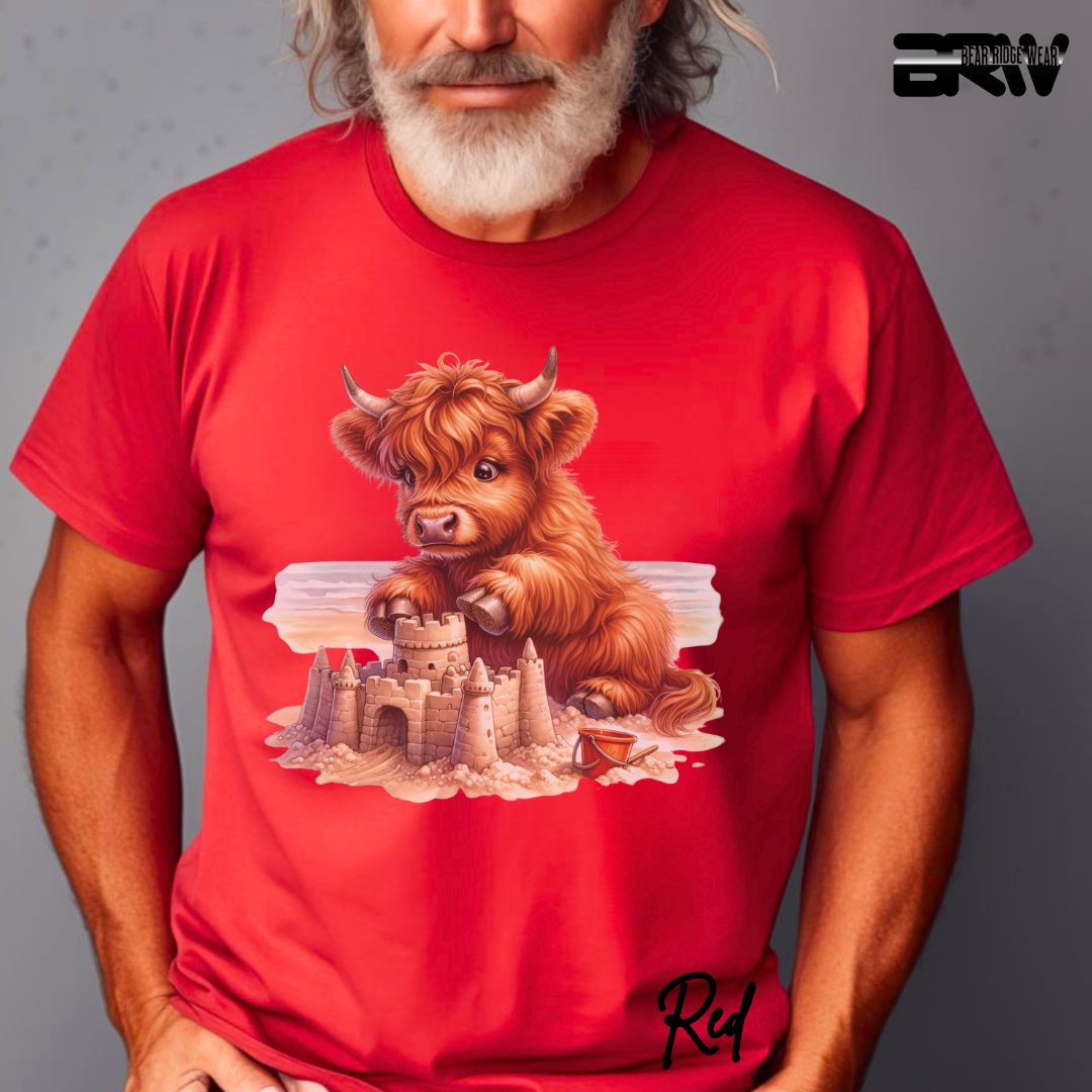 'Highland Cow-Sandcastle' Summer T- Shirt