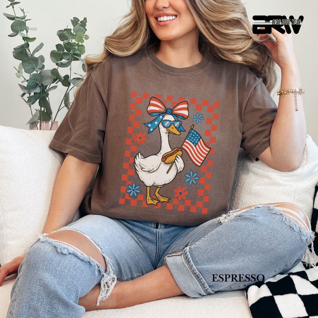 Goose-Girl Flag Hotdog- Patriotic Tee