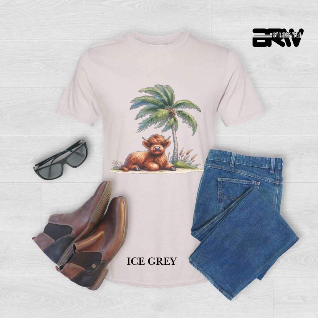 'Highland Cow-Palm Tree' 2 Summer Tee