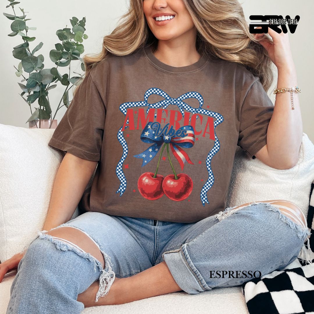 America Vibes- Cherries- Patriotic Tee