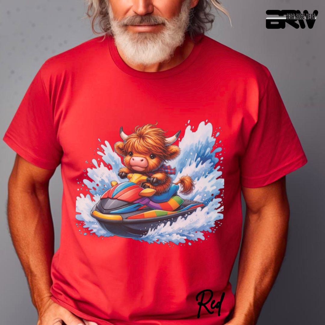 'Highland Cow-Ski Mobile' Summer T- Shirt