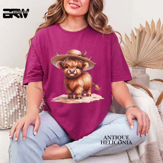 'Highland Cow- Sun Hat'  Summer Tee