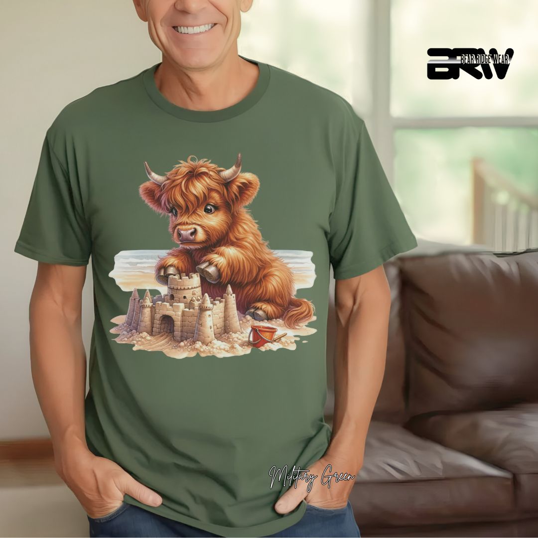 'Highland Cow-Sandcastle' Summer T- Shirt