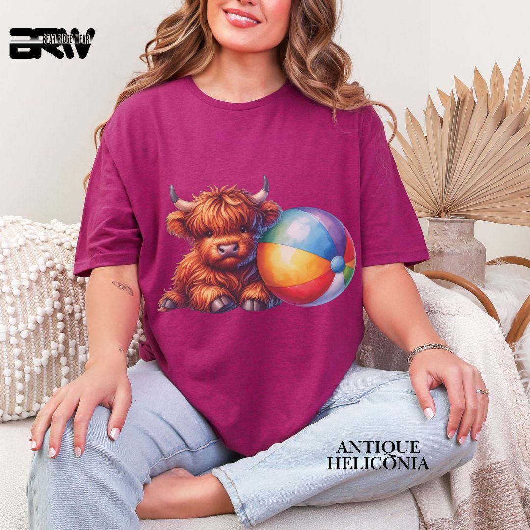'Highland Cow-Beach-Ball'  Summer Tee