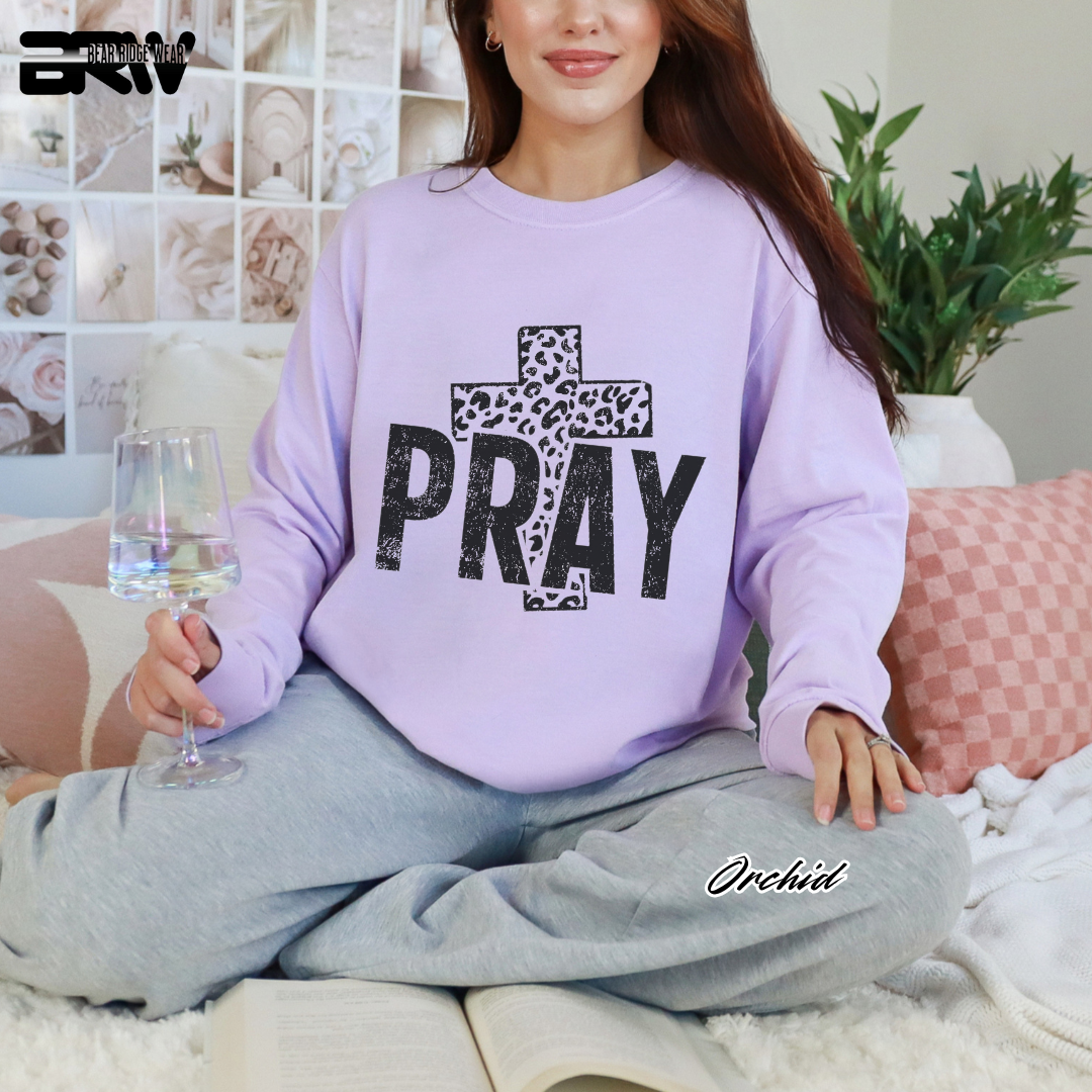 'Pray With Leopard Cross' Faith Long-Sleeve Tee
