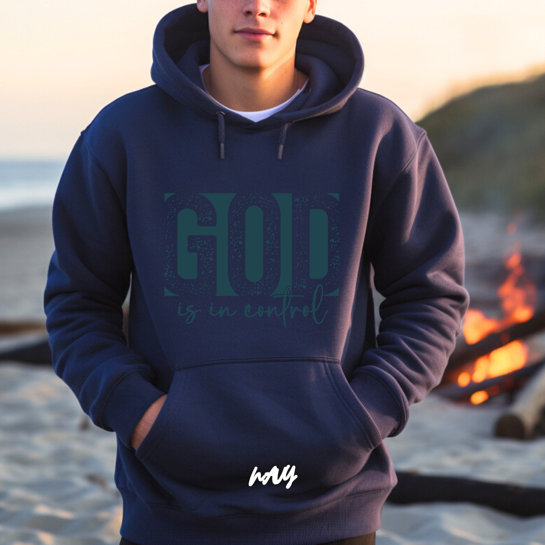 'God Is In Control' Blue Stroke  Faith Hoodie