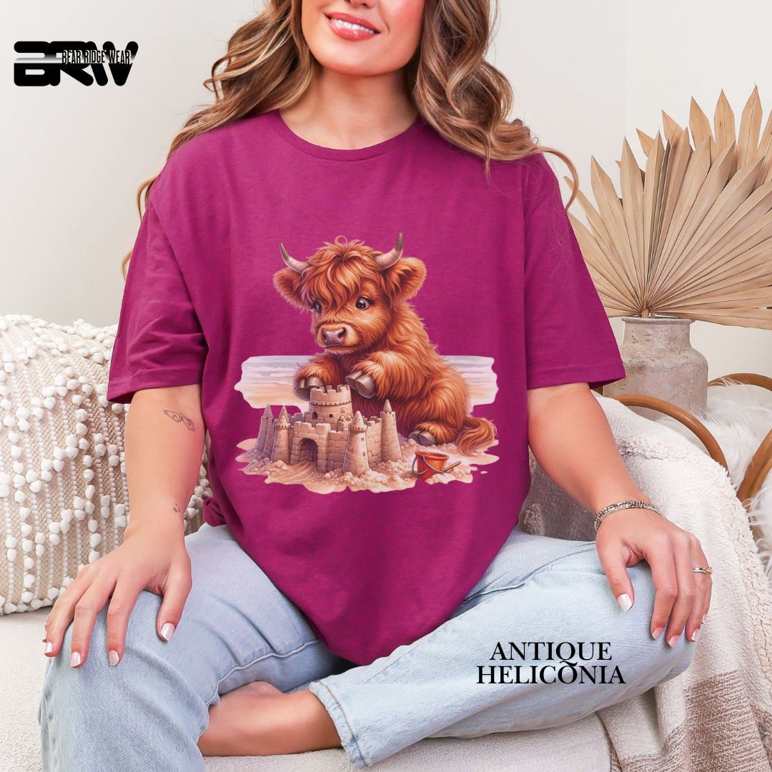 'Highland Cow- Sandcastle'  Summer Tee