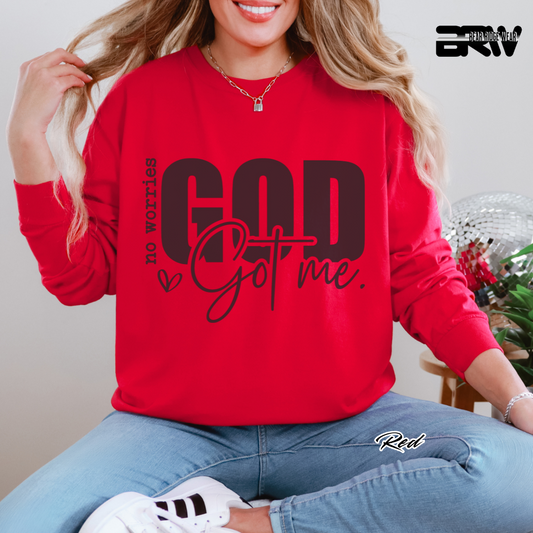 'No Worries, God Got Me' Faith Long-Sleeve Tee