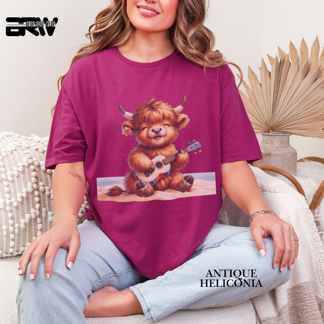 'Highland Cow-Guitar'  Summer Tee