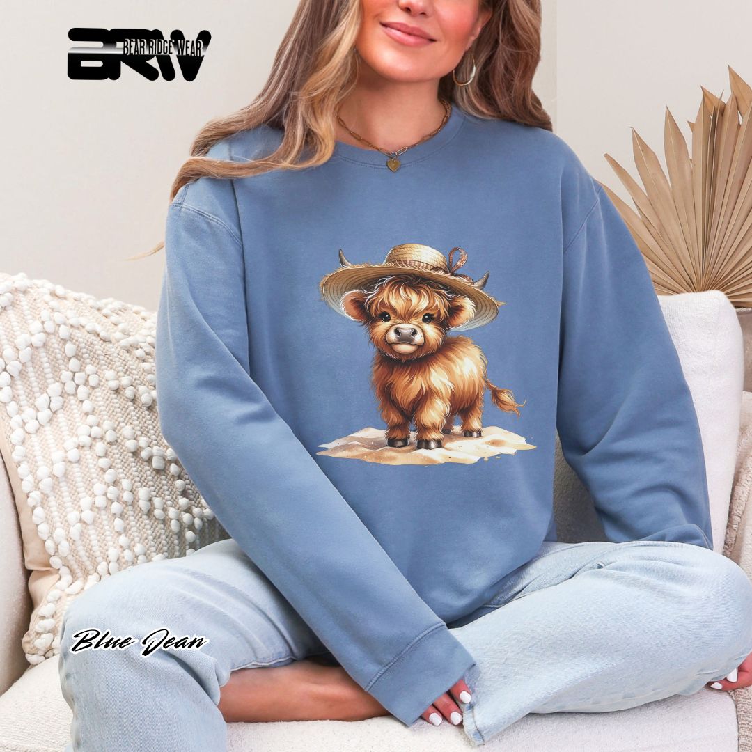 'Highland Cow-Sun Hat' Summer Long Sleeve Tee