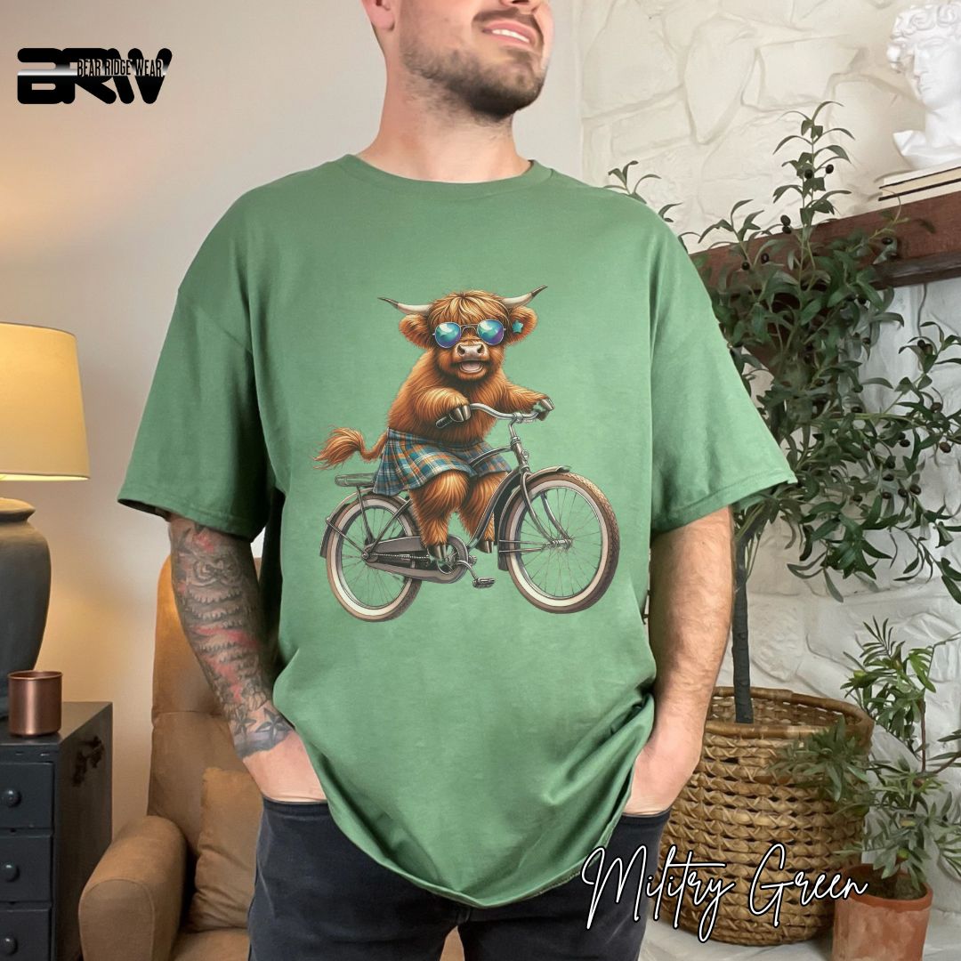 'Highland Cow- Bicycle' Summer T- Shirt