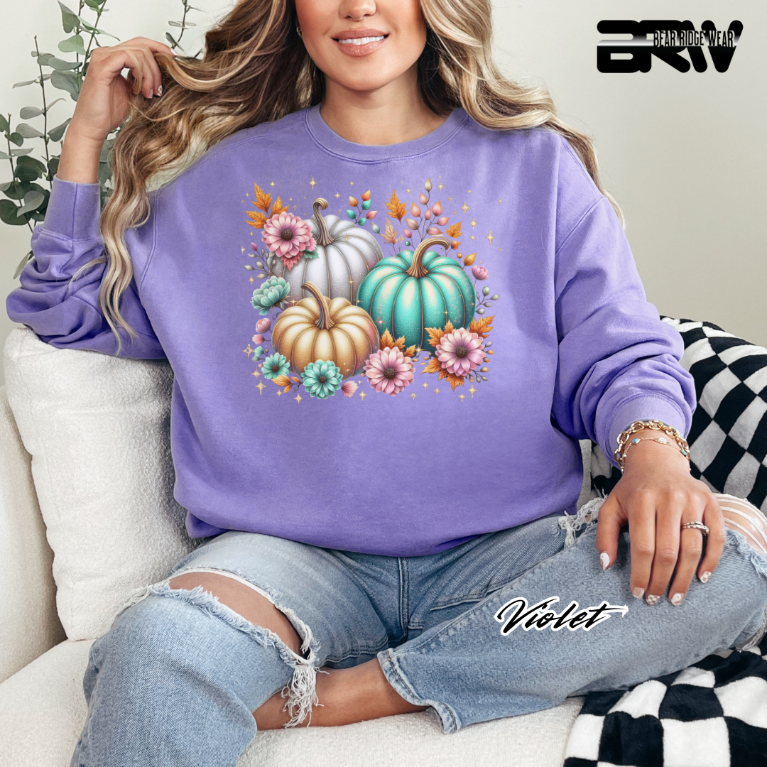'Floral Shimmering Pumpkin' Fall Crewneck Sweatshirt