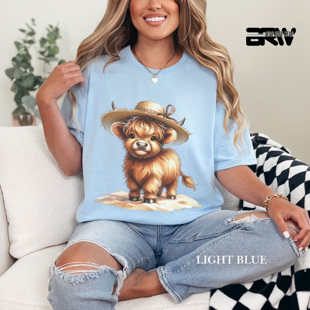 'Highland Cow-Sun Hat' 2 Summer Tee