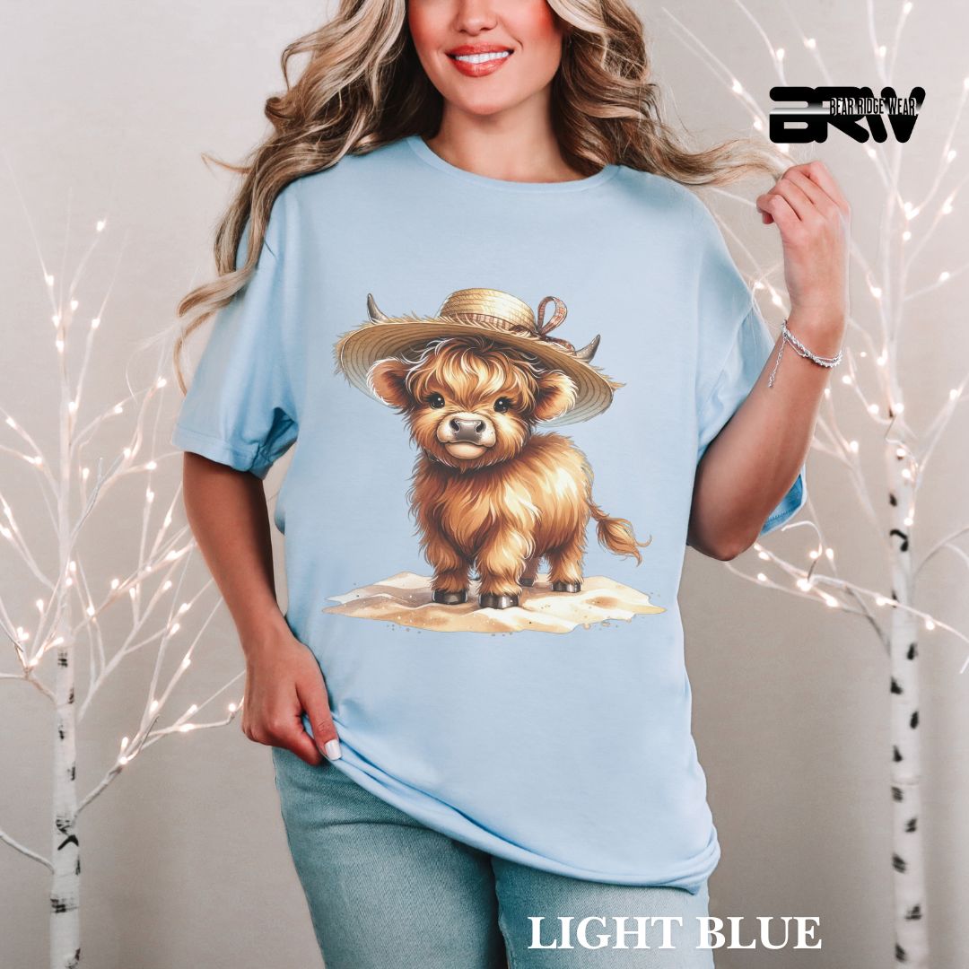 'Highland Cow- Sun Hat' 2 Summer Tee