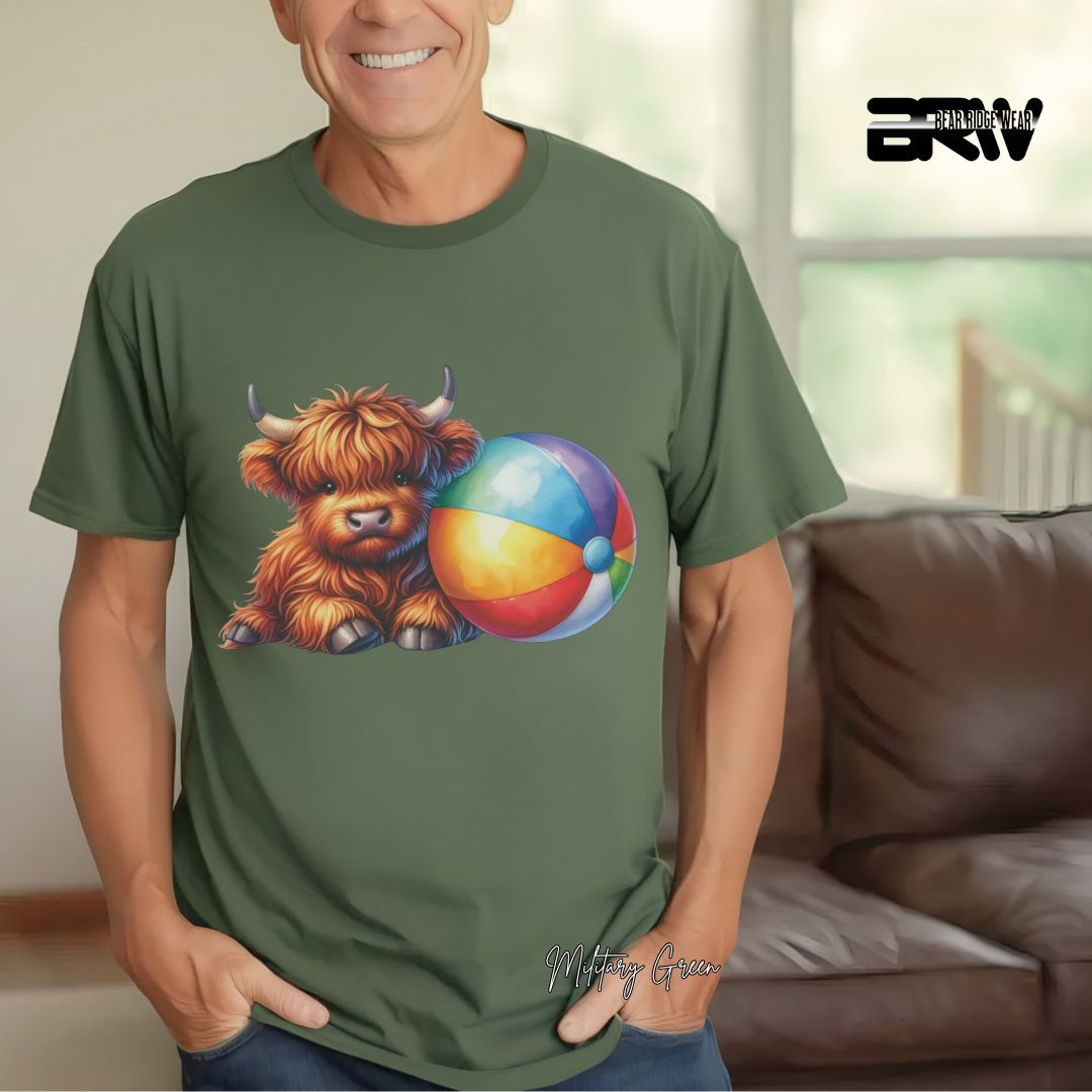 'Highland Cow-Beach-Ball' Summer T- Shirt
