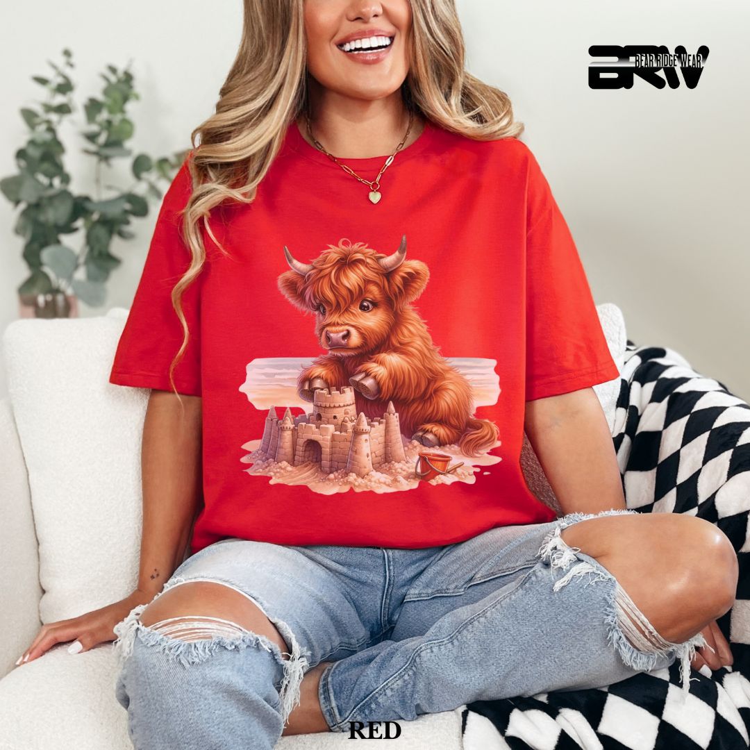 'Highland Cow- Sandcastle'  Summer Tee