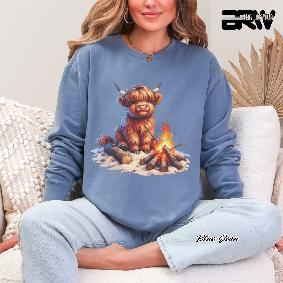 'Highland Cow-Bonfire' Black Summer Long Sleeve Tee